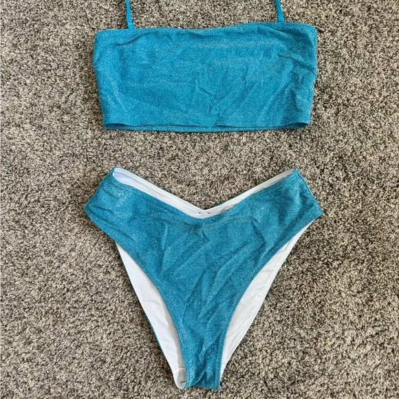 Victoria's Secret “Pink”Sparkling Blue Swim Suit and Skirt Set - Picture 3 of 6